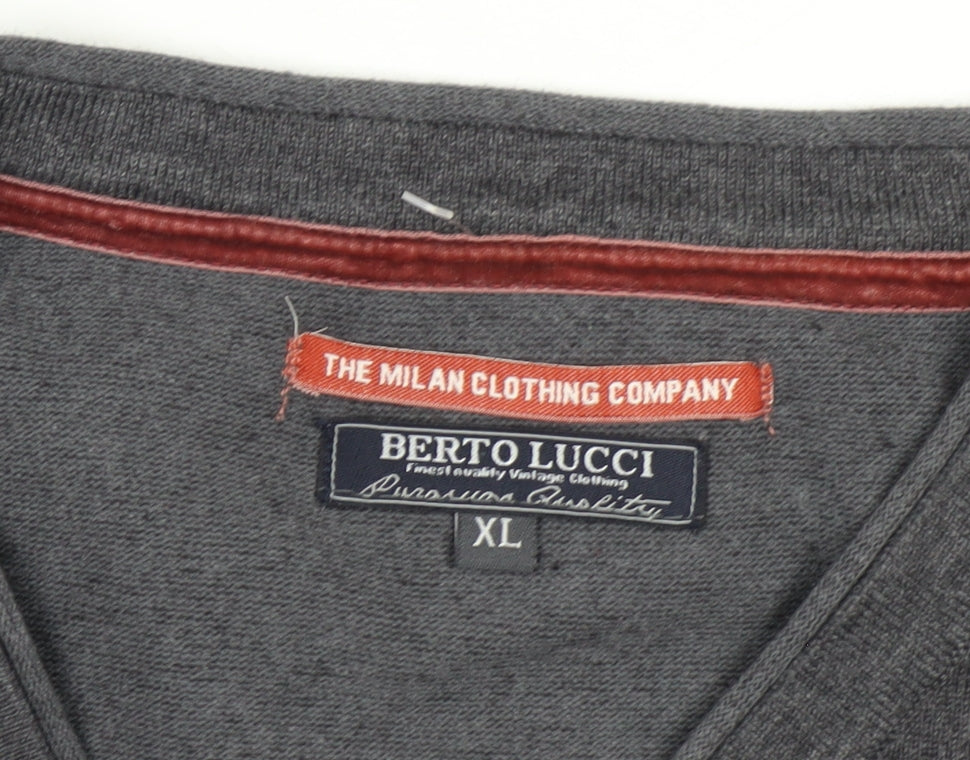 Berto Lucci Men's Grey Cotton Knit Sleeveless V-Neck Vest XL