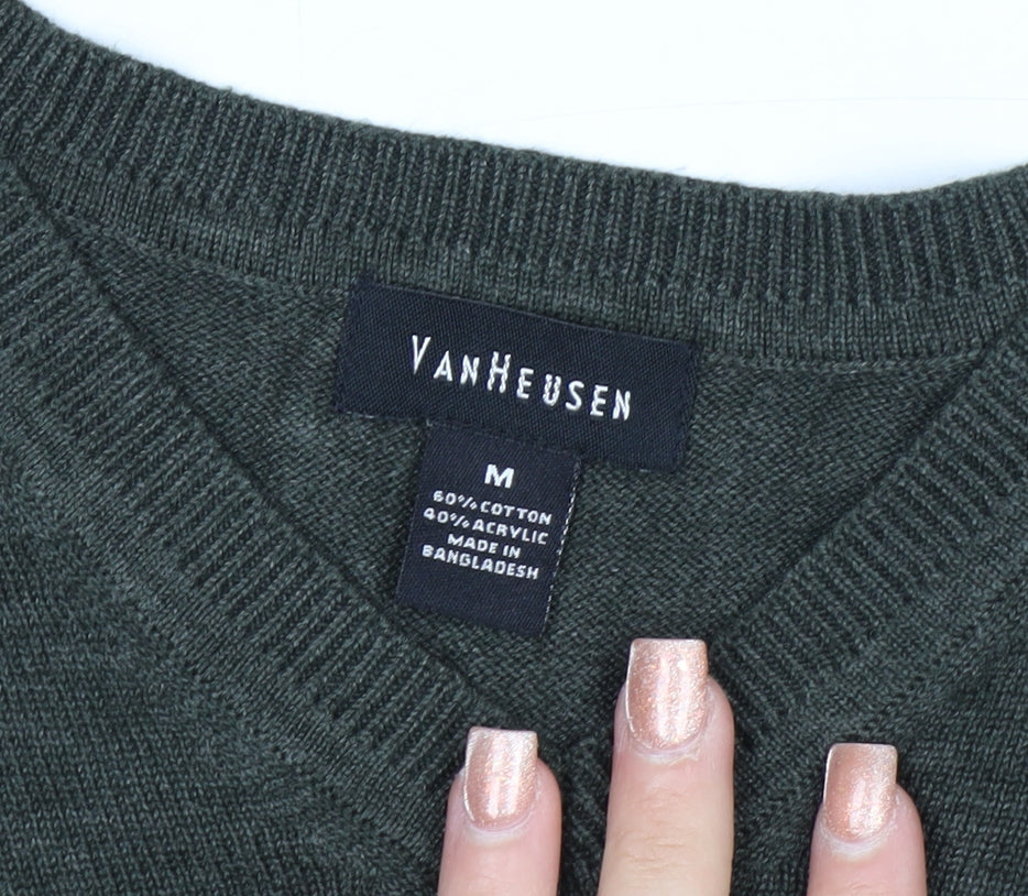 Van Heusen Men's Green V-Neck Sleeveless Cotton Knit Vest M