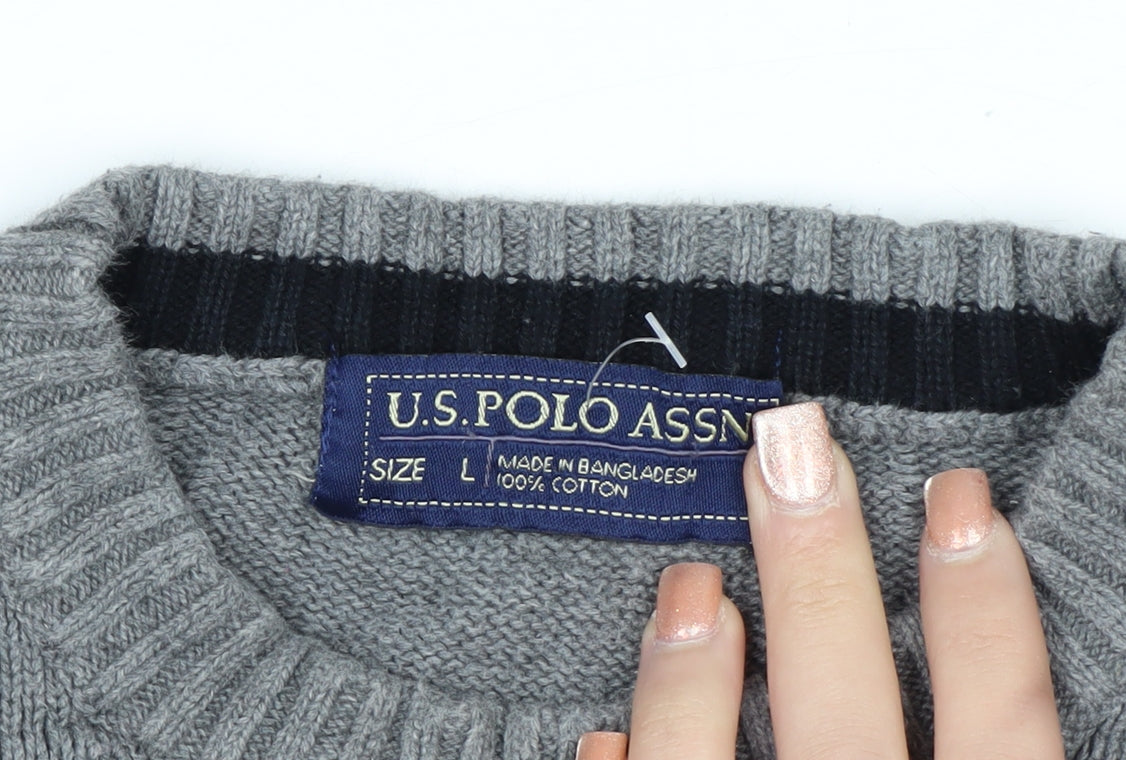 U.S. Polo Assn. Men's Grey Cotton Crew Neck Pullover Jumper L