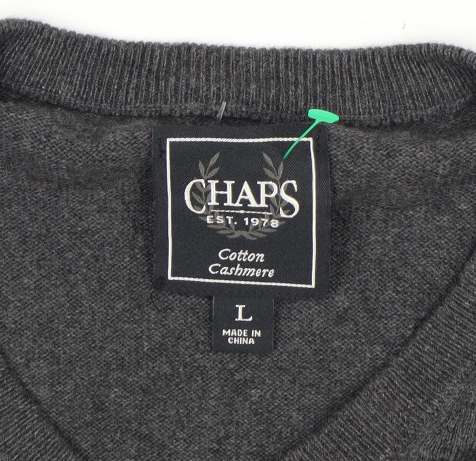 Chaps Men’s Grey Cotton Cashmere V-Neck Pullover Jumper L