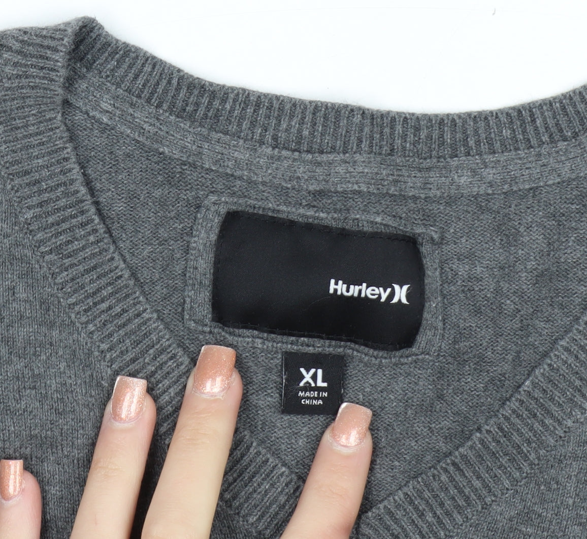 Hurley Men's Grey Cotton V-Neck Pullover Jumper XL