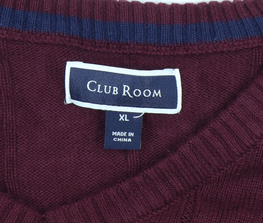Club Room Men's Red XL V-Neck Cotton Cable Knit Jumper