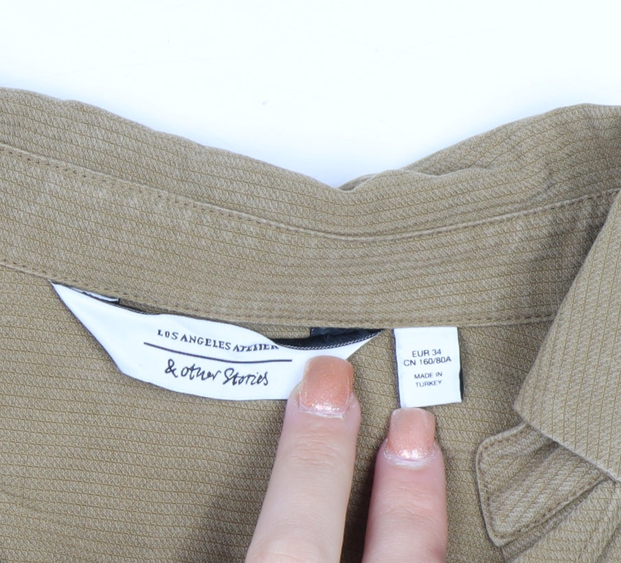 & Other Stories Women Beige Cropped Lyocell Tie Blouse Size 6