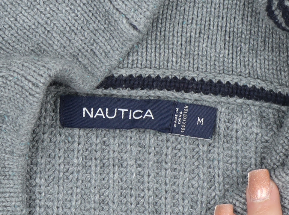 Nautica Men's Grey Cotton Chunky-Knit Shawl Collar Cardigan M