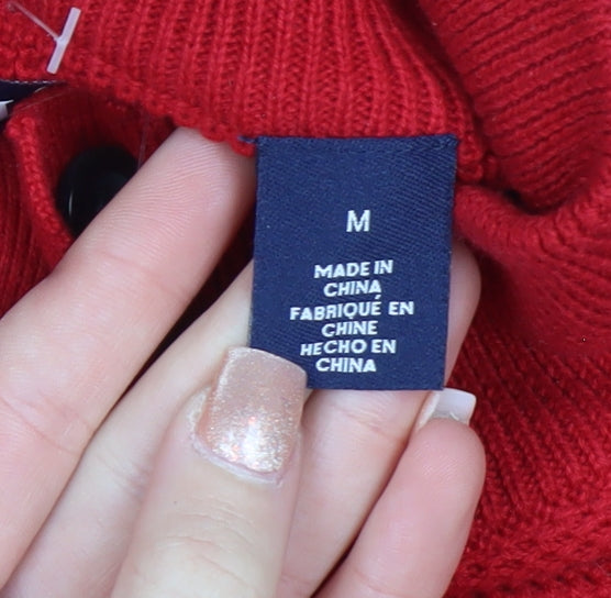 Chaps Men's Red Mock Neck Henley Cotton Jumper Size M