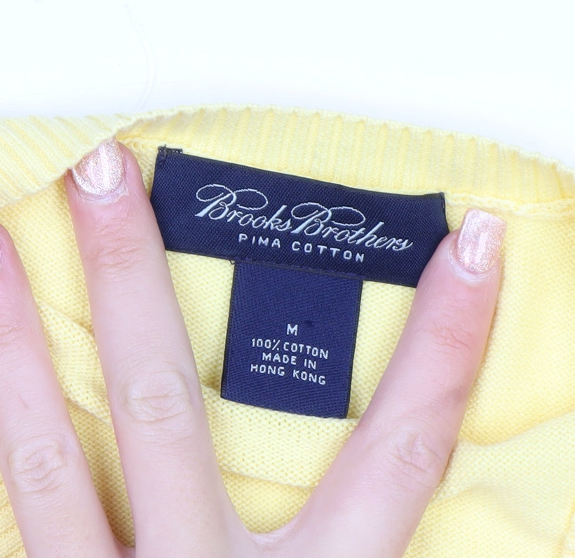 Brooks Brothers Men Yellow Cotton V-Neck Sleeveless Vest M