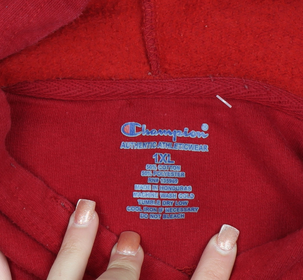 Champion Womens Red Pullover Hoodie 1XL Cotton Blend Athletic Style