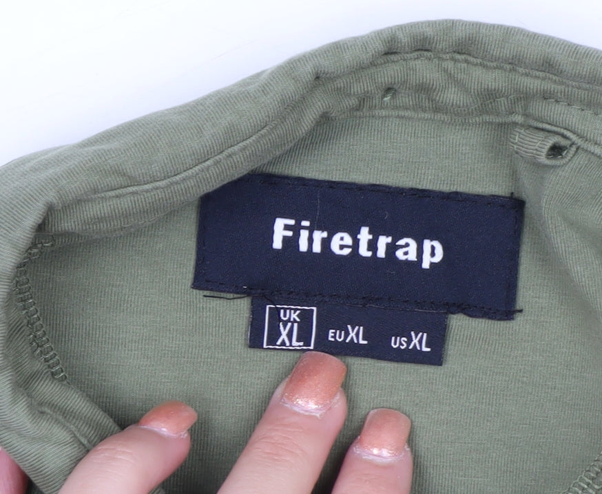 Firetrap Men's Green XL Henley Button-Up Short Sleeve Casual Shirt