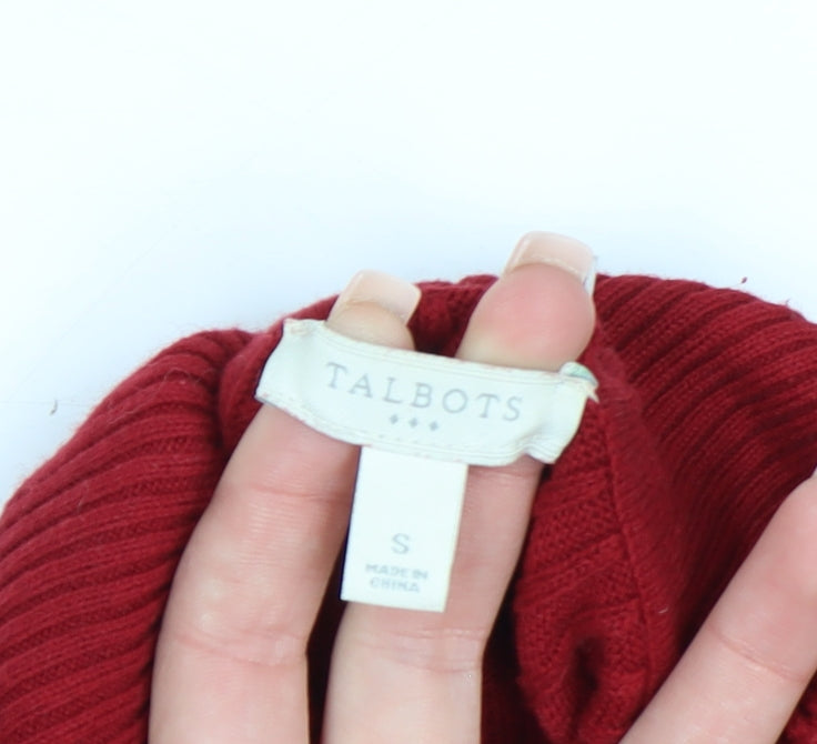 Talbots Women's Red Roll Neck Cable-Knit Cotton Jumper Size S