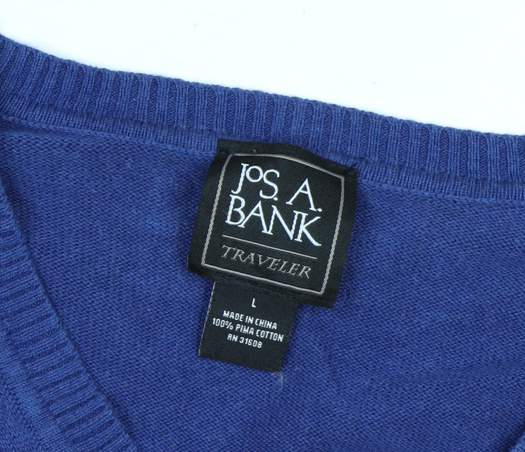 Jos. A. Bank Men's Blue Cotton V-Neck Pullover Jumper L