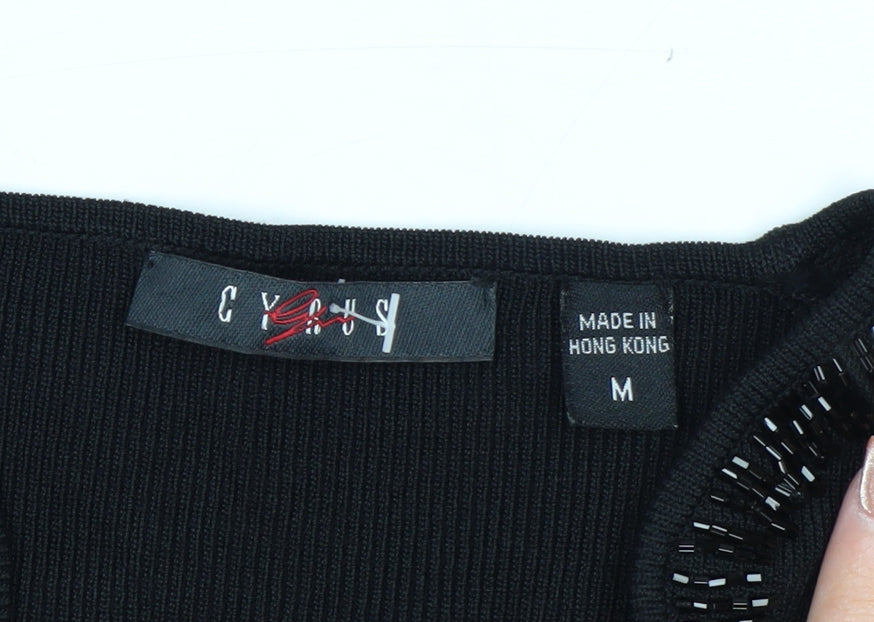 Cyrus Women's Black Beaded Scoop Neck Knit Jumper Medium