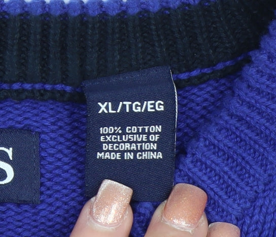 Chaps Mens Blue Cotton Crew Neck Pullover Jumper XL