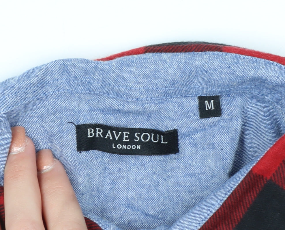 Brave Soul Men's Red Check Flannel Button-Up Shirt Size M Regular Fit