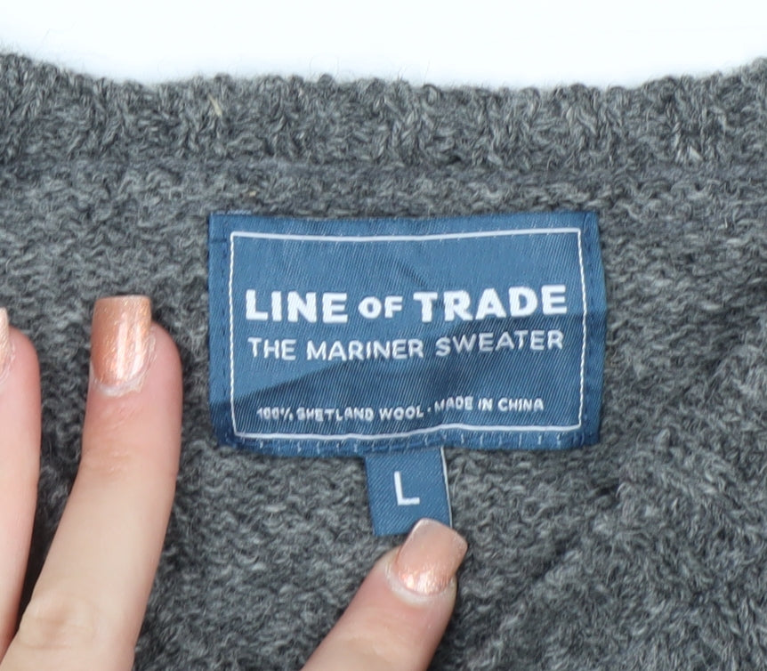 Line of Trade Men’s Grey Wool Cable-Knit Jumper L
