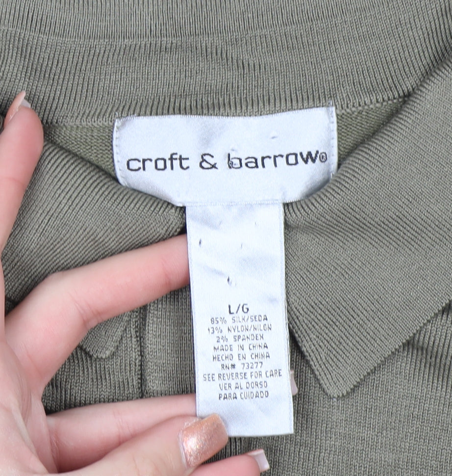 Croft & Barrow Men's Green Silk Blend Collared Pullover Jumper Size L
