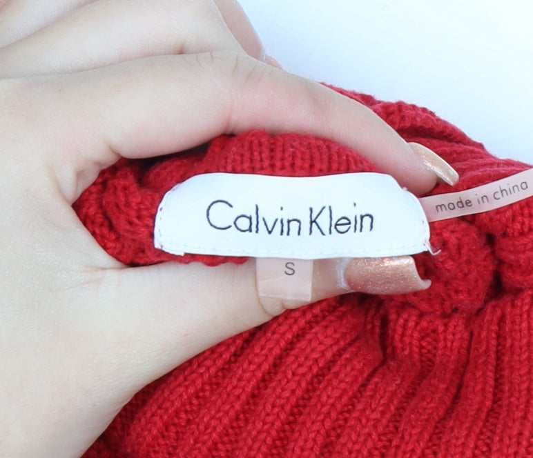 Calvin Klein Womens Red Mock Neck Knit Pullover Jumper S