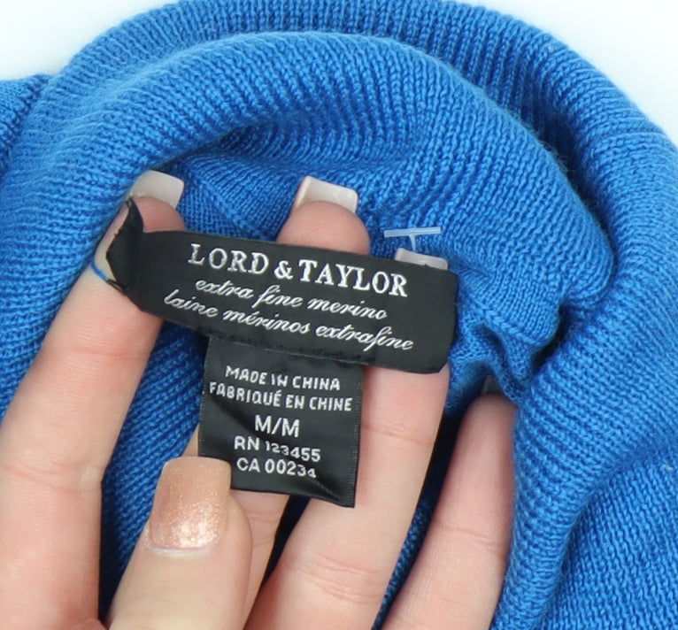 Lord & Taylor Men's Blue Merino Wool Roll Neck Jumper Medium
