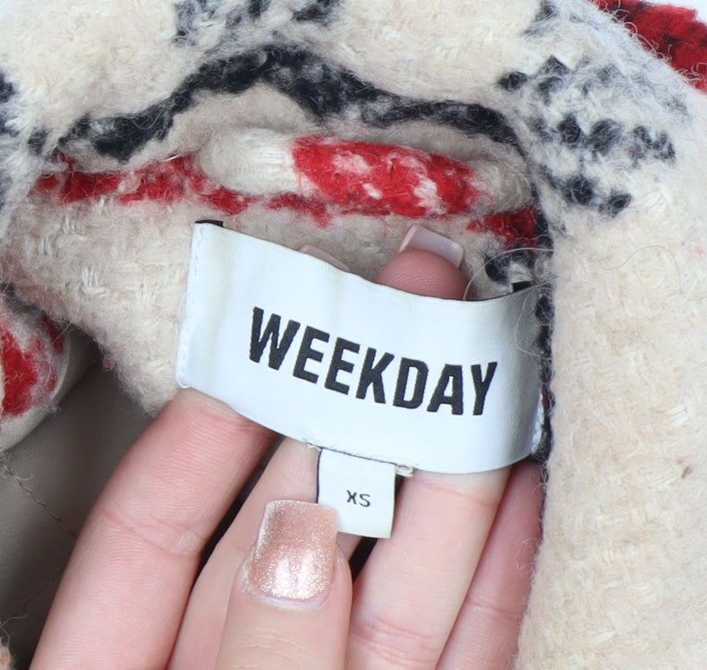 Weekday Women's Beige Checked Wool Blend Coat XS