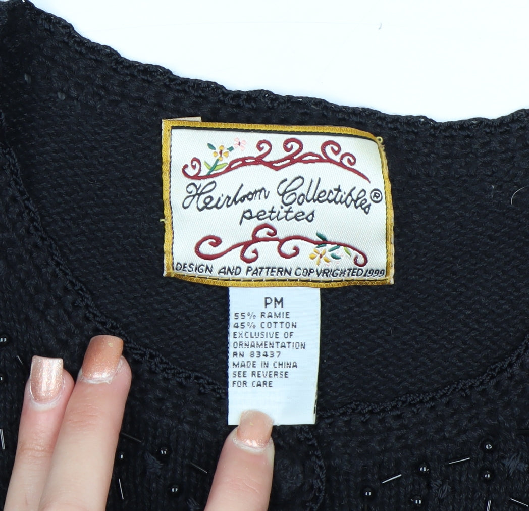 Heirloom Collectibles Womens Black Petite M Beaded Cardigan Jumper
