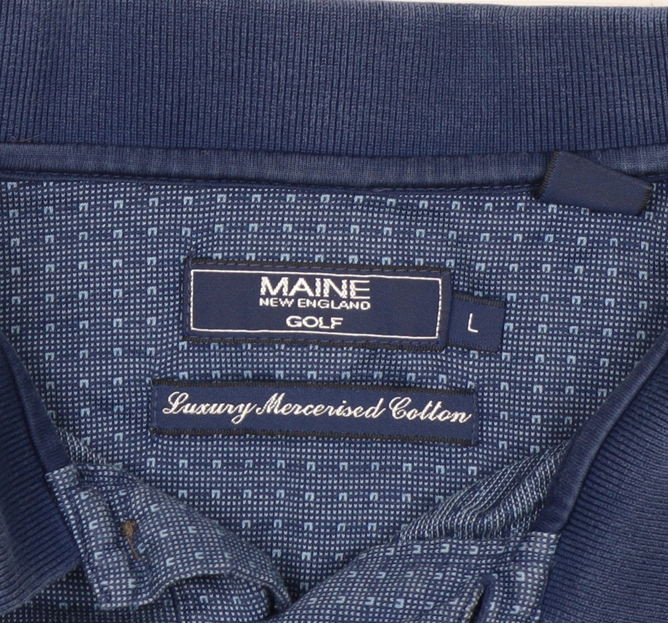 Maine New England Men's Blue Cotton Golf Polo Shirt L