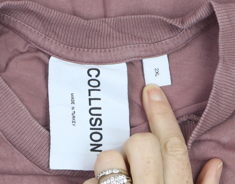Collusion Men’s Mauve 2XL Cotton Oversized Crew Neck T-Shirt