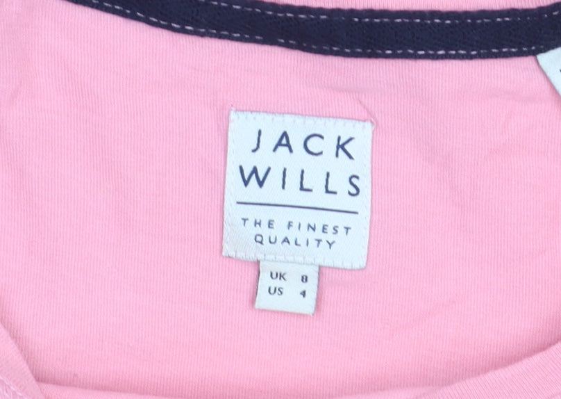Jack Wills Womens Pink Long Sleeve Cotton Crew Neck T-Shirt UK 8