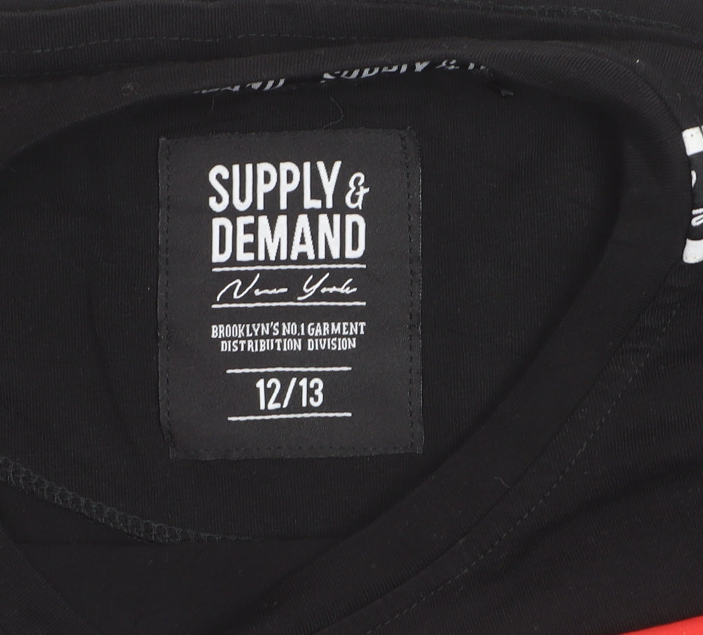 Supply & Demand Boys Black Long Sleeve Graphic Logo T-Shirt 12-13 Years