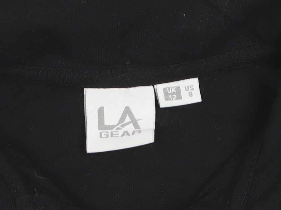 LA Gear Womens Black Polo Shirt Size 12 Short Sleeve Stretch Top