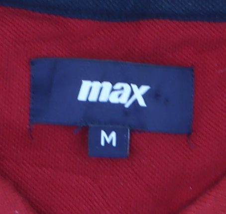 Max Men's Red and Navy Colourblock Short Sleeve Polo Shirt M