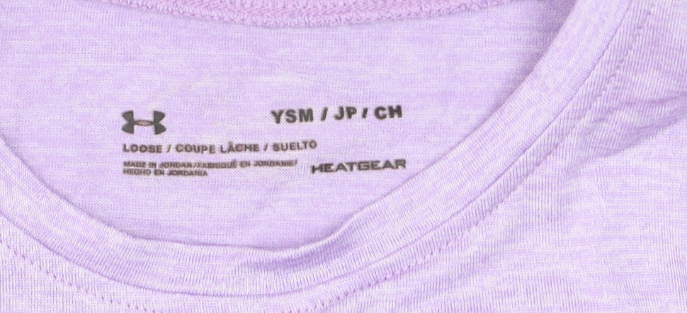 Under Armour Girls Purple Short Sleeve HeatGear Logo T-Shirt YSM