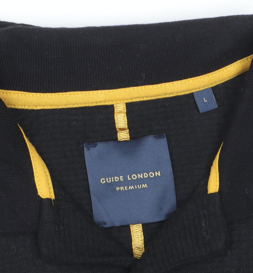 Guide London Men's Black Cotton Polo Shirt L Regular Fit