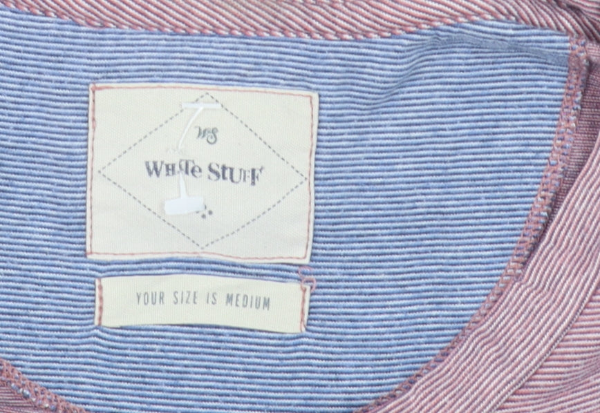 White Stuff Men's Pink Striped Cotton Polo Shirt Size M