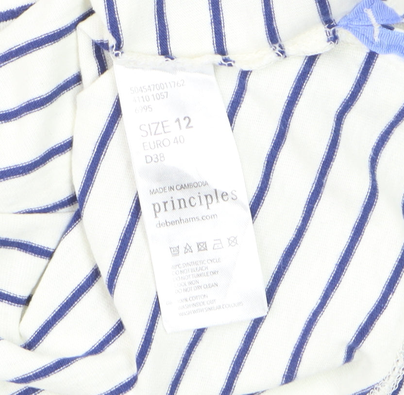 Principles Women’s White Striped Long Sleeve Cotton T-Shirt Size 12