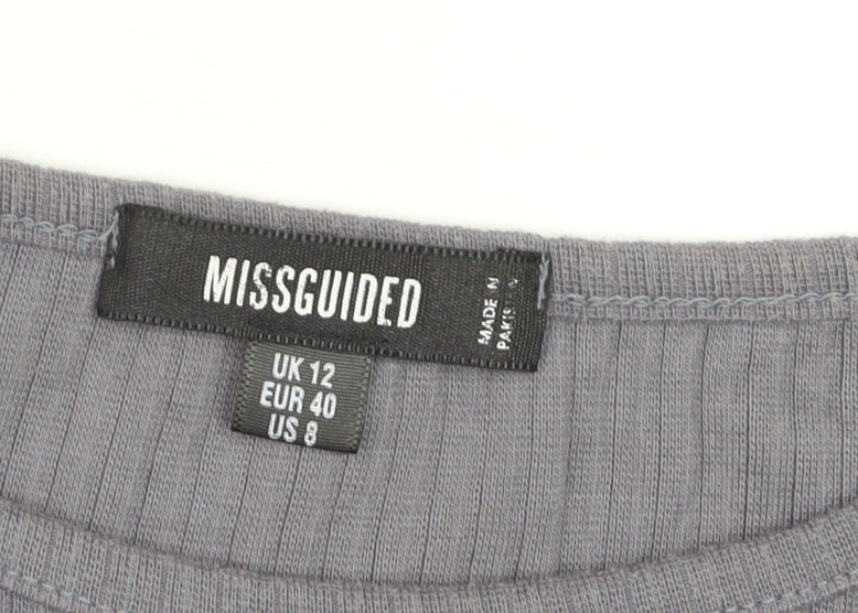Missguided Womens Grey Size 12 Cropped Long Sleeve Ribbed Top