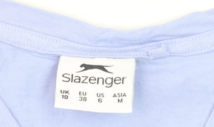 Slazenger Women's Blue V-Neck Cotton Short Sleeve T-Shirt UK 10