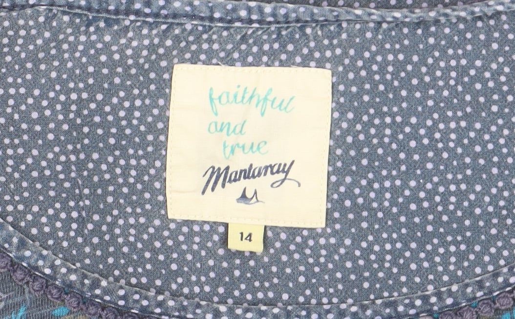 Mantaray Women Blue Size 14 3/4 Sleeve Cotton T-Shirt