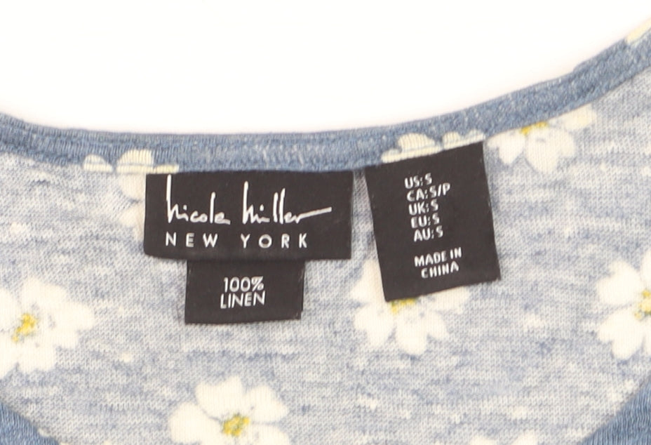 Nicole Miller Women’s Blue Floral Linen Sleeveless T-Shirt Size S