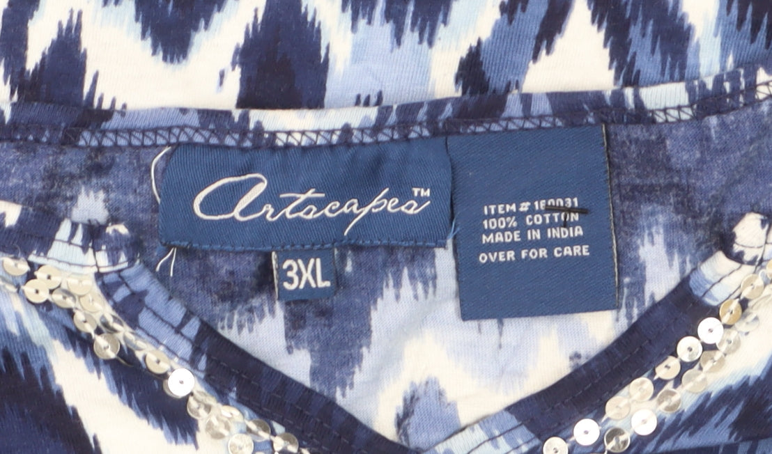 Artscape Women’s Blue 3XL Cotton Tunic Blouse with Sequins