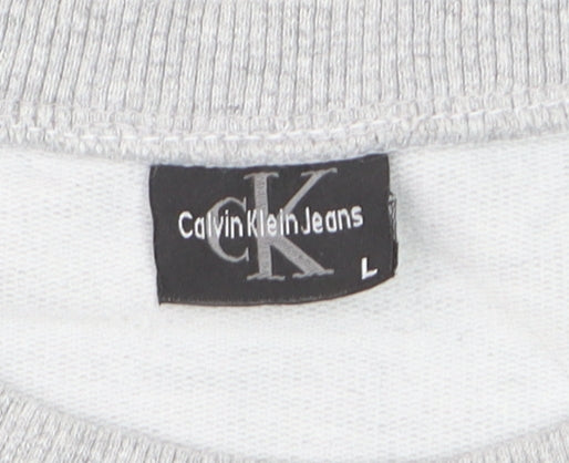 Calvin Klein Womens Grey Cropped Logo T-Shirt Size L Casual