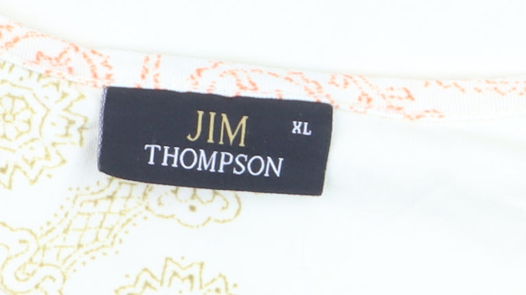 Jim Thompson Women's Beige Floral Cotton Stretch T-Shirt XL