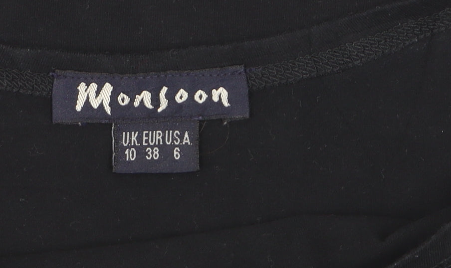 Monsoon Women's Black Boat Neck 3/4 Sleeve Cotton Blouse Size 10