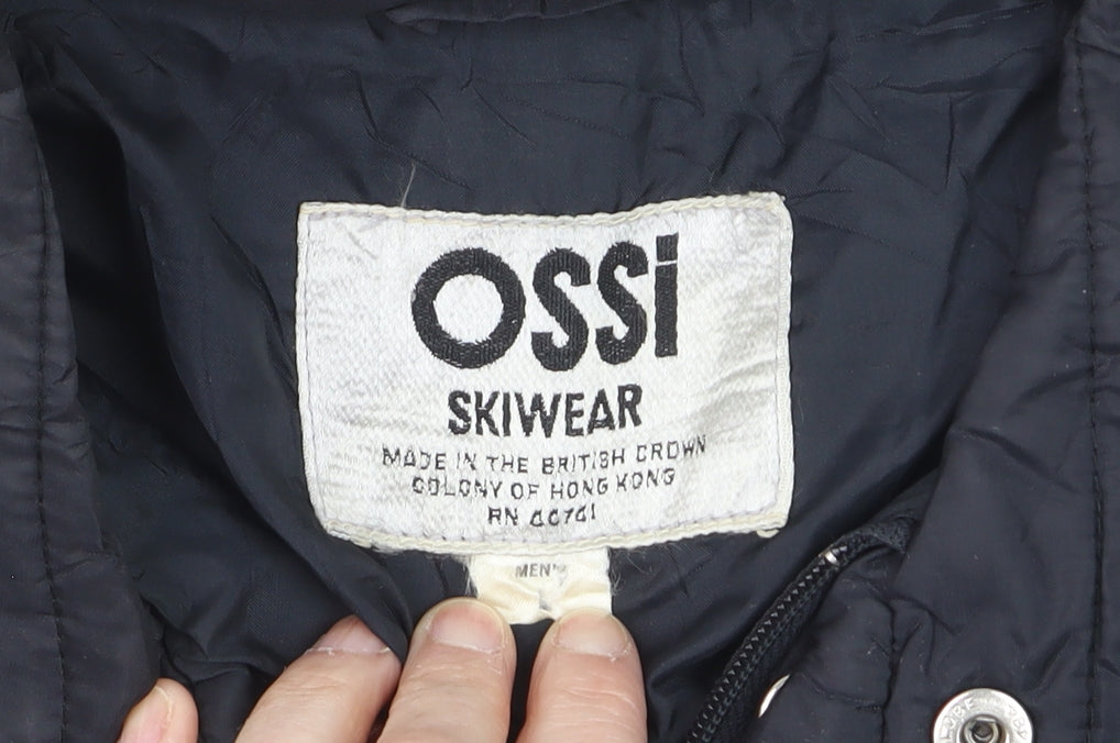 Ossi Men’s Black Ski Puffer Jacket M Nylon Insulated Retro 80s Style