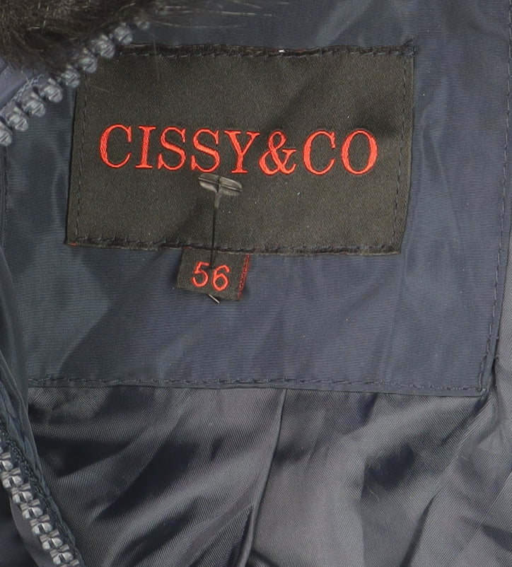 CISSY&CO Women's Blue Long Puffer Coat Size 28 Hooded Fur Trim