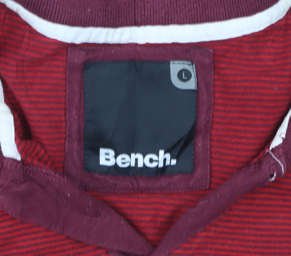 Bench Men's Red Striped Cotton Polo Shirt Size L