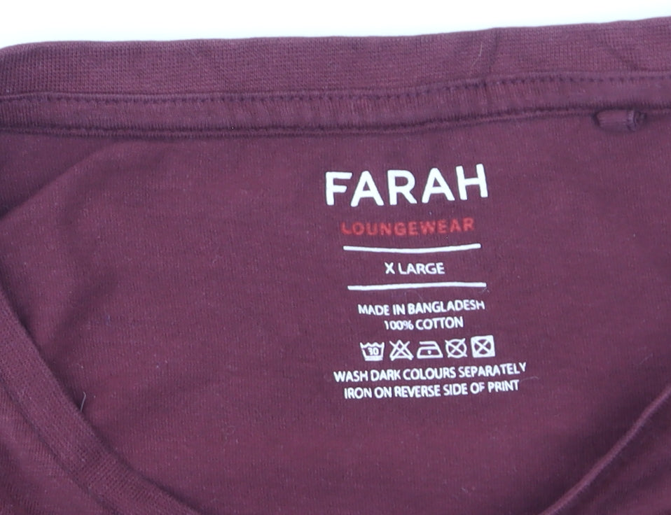 Farah Men's Red Crew Neck Cotton T-Shirt XL Regular Fit