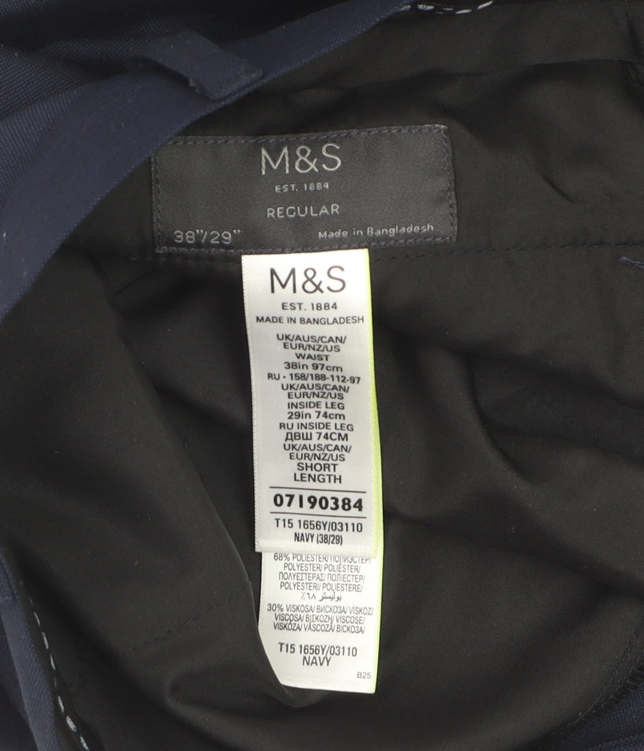 Marks & Spencer Women Navy Blue Regular Chino Trousers Size 38in
