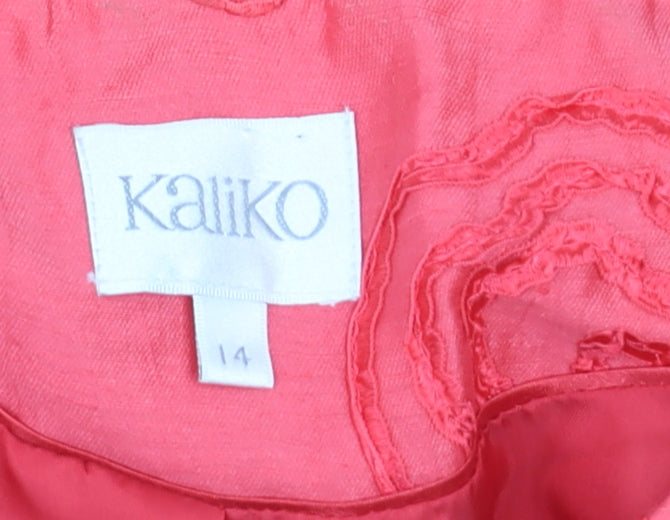 Kaliko Women Red Linen Blend Floral Jacket Size 14 3/4 Sleeve