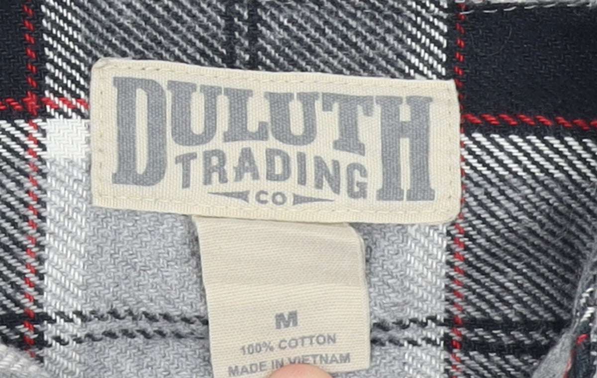 Duluth Trading Co Men's Grey Check Flannel Button-Up Shirt M Regular Fit