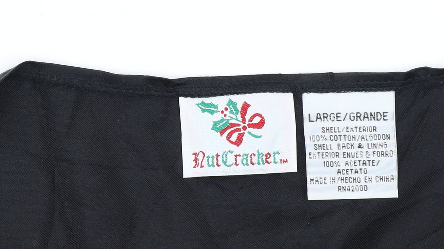 Nutcracker Womens Black Floral Christmas Waistcoat Size L Cotton