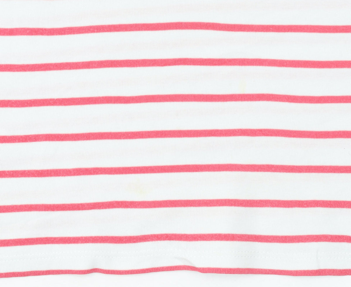 Laura Ashley Women’s White Pink Striped Cotton T-Shirt UK 14